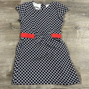 Gymboree Girls Dress Pockets Sleeveless Diamond Print Blue, Pink & White Size 7